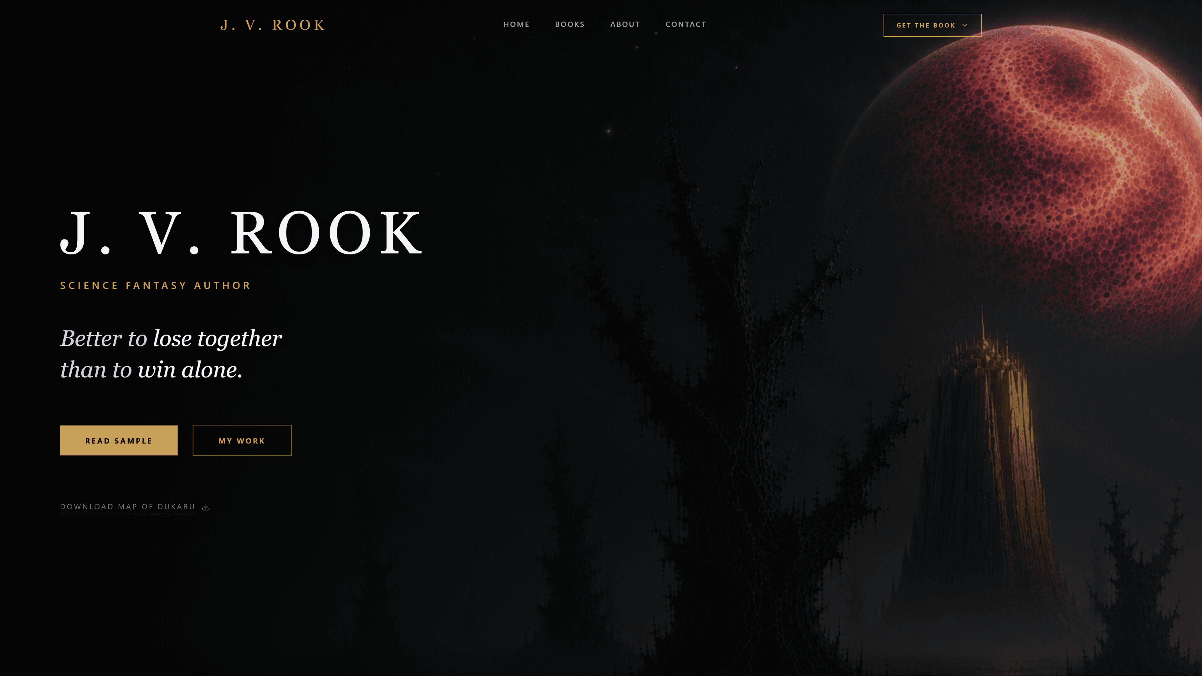 Screenshot of J.V. Rook Book Launch Website