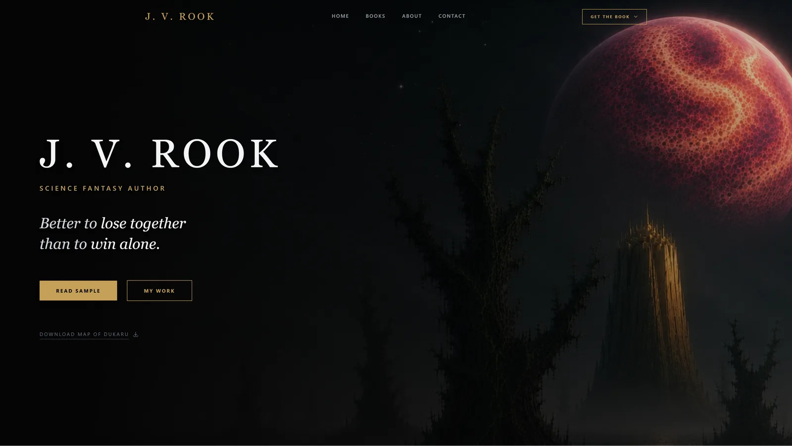 Screenshot of J.V. Rook Book Launch Website